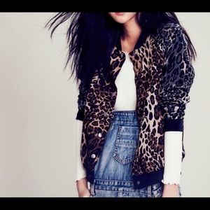 Free people leopard print bomber jacket